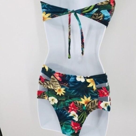 BrilHo Do Sol halter bikini halter floral cutout jungle floral print Large BoxA - Picture 3 of 6